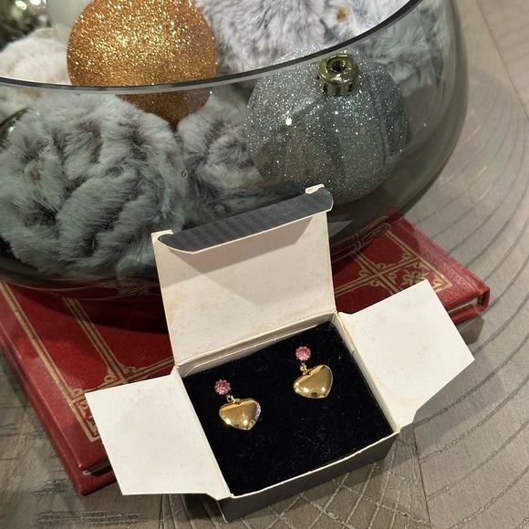 Vintage Avon October Birthstone Heart Drop Earring Set - gold - circa 1992! - Picture 1 of 4